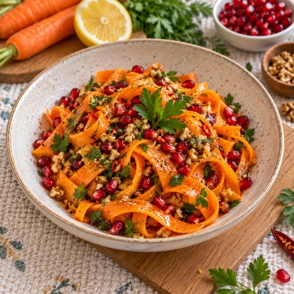 Морковные фетучини с гранатом